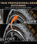 Before and after using Matte Black Rim Touch Up Paint Pen For Wheels And Metal Quick And Easy Curb Rash Repair Universal Color Match