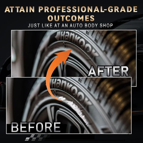 Before and after using Matte Black Rim Touch Up Paint Pen For Wheels And Metal Quick And Easy Curb Rash Repair Universal Color Match
