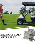 Electric Golf Cart Solenoid Relay Replacement Part For Durable Go Kart Electrical System Iron Material With Stable Performance Long Lasting Use Easy Install Ideal Golf Cart Accessories shown with a golf cart on green field