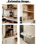 4 Pack Unlacquered Antique Brass Gallery Rails For Shelving Featuring Rock Solid Anti Slide Edges in various home settings.