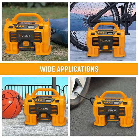 Hoteche 20V Cordless Air Compressor 160PSI Max Portable Tire Inflator With Dual Power Supply Battery And Cigarette Lighter Adapter Fast Charge For Car Truck Bike Emergency On The Go Quick Fix