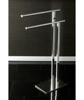 Edenscape Freestanding Towel Rack With Double Nearly 18 Inch Bars Polished Chrome Solid Steel Build No-Slip Weighted Base For Stability Easy Assembly Modern L Shaped Bathroom Towel Stand, side view