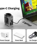 10000mAh Portable Waist Clip On Fan With 5 Speeds And Built In Flashlight charging via USB-C on laptop