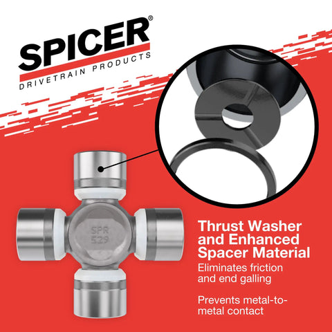 Greaseable U Joint Kit 1310 1X OSR Snap Ring Style For 1310 SPL22 Series with thrust washer and spacer material.