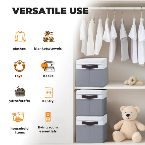 Stackable Storage Baskets With Lids 4 Pack Dustproof Closet Organizers For Clothes Toys Blanket Keep Your Room Spotless And Chill At 14 By 10 By 9.5 Inches Ideal For Any Home