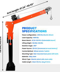 Beefy Electric Pickup Truck Crane With 1800 Lbs Lift Folding Truck Bed Crane And 2500 Lbs 12V Winch 3-Stage Telescoping Jib