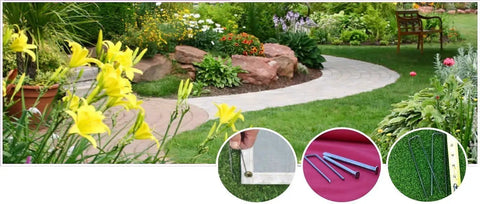 Heavy Duty Galvanized Garden Stakes And Landscape Staples 6 Inch 11 Gauge 500 Pack shown with garden landscape