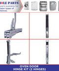 Oven Door Hinge Kit For Thermador And Bosch Ovens, 2 Hinges Included, shown in various views, Part 00487746.
