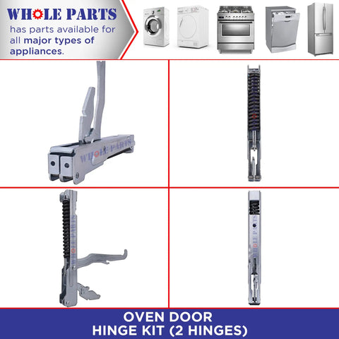 Oven Door Hinge Kit For Thermador And Bosch Ovens, 2 Hinges Included, shown in various views, Part 00487746.