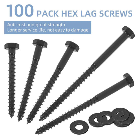 Beefy 100 Pack Wood Lag Screws Three Eighths Inch By Two Inches Hex Head Bolts Heavy Duty Screws With Washers For Decks Framing