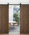 Heavy Duty Sliding Barn Door Hardware Kit With Door Hook And Two Handles For Double Doors, Smooth And Quiet Operation