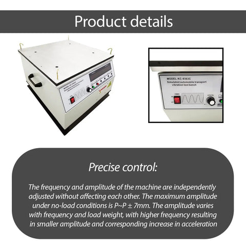 Vibration Test Bench For Electronics And Toys With 40Kg Load Capacity Pro Grade Vibration Testing Table 1200W 110V Power Silent Industrial Steel Platform Auto Transport Simulation And Durable Build, control panel view