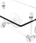 Prestige Regal Two Post Tissue Glass Shelf And Toilet Paper Holder in Matte White, showing solid brass construction with glass shelf.