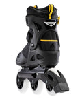 Rear view of Macroblade 100 3WD Men's Fitness Inline Skates with high cuff support, 100mm wheels, black and saffron yellow design.