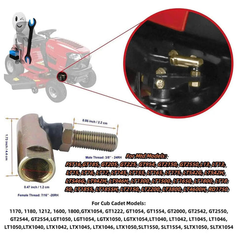 Beefed-Up Tractor Ball Joints Replacement Kit Fits MTD Cub Cadet Troy-Bilt Huskee Toro Lawn Tractors 923-0448 923-0448A 723-0448 723-0448A Easy Plug-And-Play Install For Quick Yard Work. Tractor steering ball joint with male 3/8-24 and female 7/16-20 threads