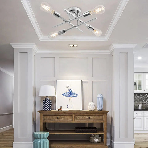Semi Flush Mount 4 Light Sputnik Chandelier For Kitchen Island Living Room Dining Room Bedroom Hallway Dope With E26 Base