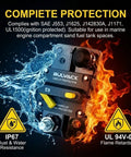 Heavy Duty 300 Amp Circuit Breaker With Manual Reset For Automotive Boat ATV Vehicles And Car Audio, Waterproof IP67, 12V-48V DC, 3/8 Inch Studs, Switchable Hi-Amp, Extended Surface Mount, shown with IP67 and flame resistance