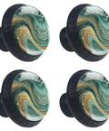 Premium Green Marble Drawer Knobs And Cabinet Pulls 4 Pack Round Single Hole Handles With Screws, 35mm decorative knobs.