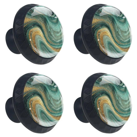 Premium Green Marble Drawer Knobs And Cabinet Pulls 4 Pack Round Single Hole Handles With Screws, 35mm decorative knobs.