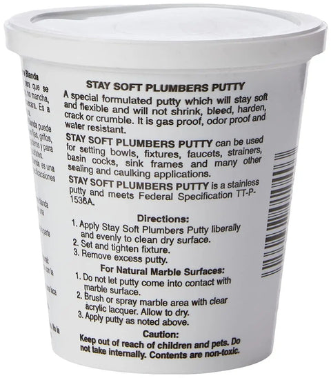 Stay Soft Plumber Putty 14oz For Sink Drains, Faucets, And Fixtures Crack-Resistant Stretchable Sealant container label