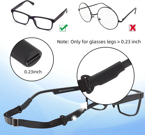 Adjustable Glasses Straps 3 Pack No Tail Eyewear Retainer For Men Women Kids Fits Eyeglasses And Sunglasses Black 7.5 To 13.5 Inches Soft Comfortable Elastic Polyester For All Day Comfort And Secure Fit