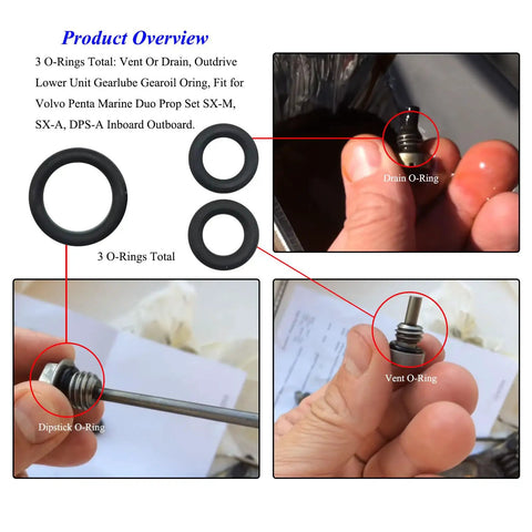 All In One 3 O Rings And 1 Washer Replacement Kit For Volvo Penta Lower Unit Gear Lube Maintenance Fits SX M SX A DPS A Outdrive Dipstick Vent Drain O Rings 3852045 3855081 3855081 311598 diagram