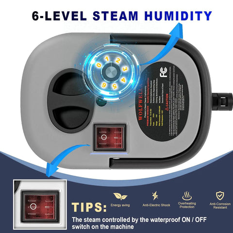 Powerful Portable Handheld Steam Cleaner With Six Adjustable Levels And 15 Second Rapid Heat Up Time control panel with settings.