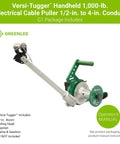 Greenlee G1 Versi-Tugger Handheld Cable Puller for 1/2-in. to 4-in. conduit with 17-in. boom and operator manual.