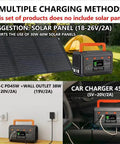 Your Go To Portable Power Station 300W 270Wh Lithium Battery Solar Generator shown charging with solar panel and car charger.