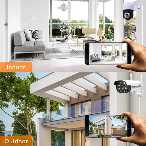 Indoor and outdoor security setup using 33Ft DC Power Extension Cable 2.1mm X 5.5mm Plug For 12V Adapters CCTV Cameras IP Cameras And DVRs.
