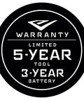 Warranty badge for 60V Cordless Dirt Auger With 8 Inch High Performance Bit featuring 5-year tool and 3-year battery warranties.