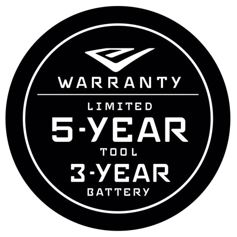 Warranty badge for 60V Cordless Dirt Auger With 8 Inch High Performance Bit featuring 5-year tool and 3-year battery warranties.