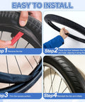 Installation steps for TPU Bike Tire Liner Anti Puncture Shield For 26 Inch Bikes Green 80x2300x1mm shown in four images