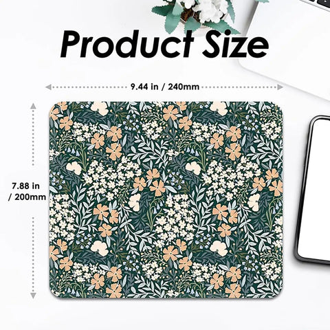 Cute Floral Mouse Pad With Stitched Edges, Non Slip Rubber Base, 9.25 By 7.75 Inch Desk Pad For Home Office, Washable, Vintage Garden Vibe.