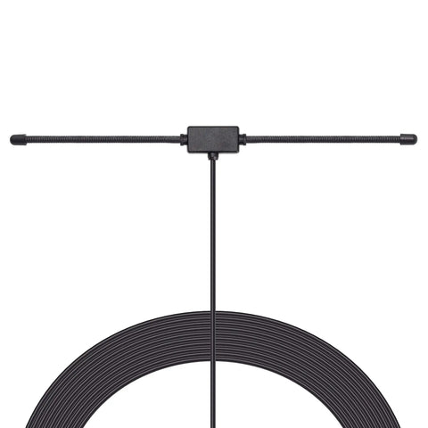 Police Scanner Dipole Antenna 20-1300MHz with car window adhesive mount, BNC male connector and 3m cable, coiled view.