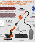 All In One Drywall Sander With Extendable Handle And LED Light, 8.5 Amp Popcorn Ceiling Removal Tool with accessories set