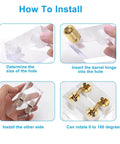 How to install 4 Pcs 12mm Invisible Brass Barrel Hinges with 180 Degree Opening, showing step-by-step installation in acrylic block.