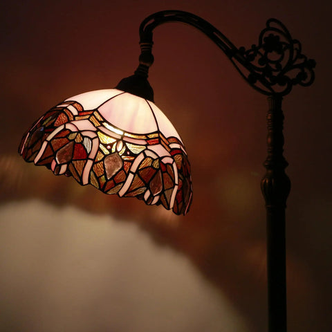 Tiffany Style Floor Lamp With Stained Glass Shade Adjustable Arched Gooseneck 66 Inch Tall Bronze Base Antique Reading Light