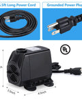 880 GPH Submersible Fountain Pump 60W Built Tough For Outdoor Use With 6.5 Foot Tubing And Half Inch ID Three Nozzles