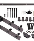Components of 6.6 Ft Country Dark Coffee Steel Sliding Barn Door Hardware Set For Doors And Closets With Antique Finish