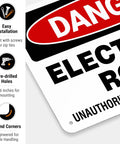Hella Tough Aluminum Electrical Room Sign For Indoor And Outdoor Areas Killer Rust Proof Coating with pre-drilled holes and round corners.