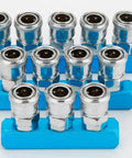 Two Pack 3 Way One Half Inch Air Manifold Block Splitter Inline Fittings for Air Hose and Pneumatic Compressor System
