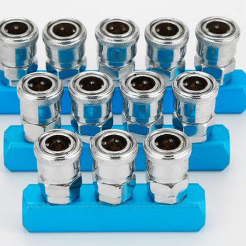 Two Pack 3 Way One Half Inch Air Manifold Block Splitter Inline Fittings for Air Hose and Pneumatic Compressor System
