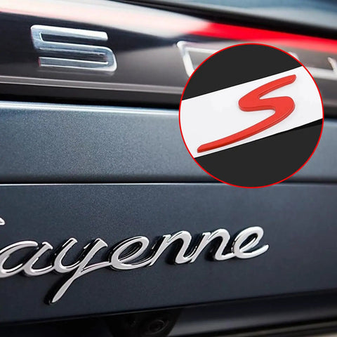 Red S Logo Emblem For Porsche Tailgate Badge Dope Compatible With 911 991 992 718 Cayenne Panamera Macan Boxster Turbo Taycan 2013 To 2025 Easy Install Rear Trunk Lid Badge on Cayenne tailgate