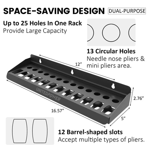 Pliers Holder Wall Mount Rack For Garage Workshop Or Shed The Go To Vertical Tool Organizer with 25 holes for various pliers.