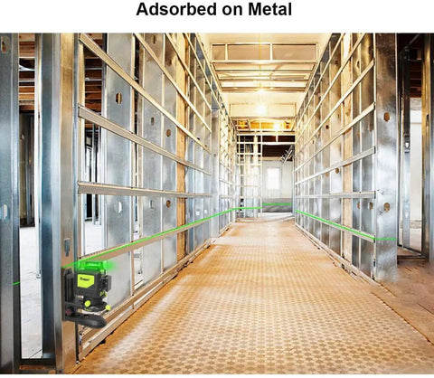 Fine-Tuning Bracket Laser Level Adapter Workhorse with Magnetic Pivoting Base on metal frame in construction site.