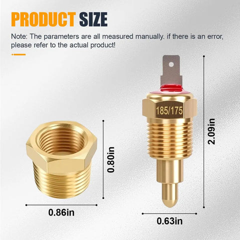 Electric Cooling Fan Thermostat Switch For Auto Radiator Temperature Sensor Switch Three Eighths Inch Pipe Thread Fits 10 Inch 12 Inch 14 Inch 16 Inch Fans Gold brass 2.09in x 0.63in