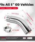 5 Inch Diesel Exhaust Tip Elbow With Clamps, 5 To 6 Inch Chrome Polished Exhaust Tip For Pickup Truck Car SUV installation guide