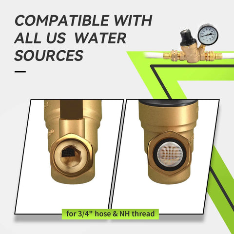RV Water Pressure Regulator for Campers and Travel Trailers with Brass Lead Free Reducer Kit Adjustable Valve and Inlet Screen
