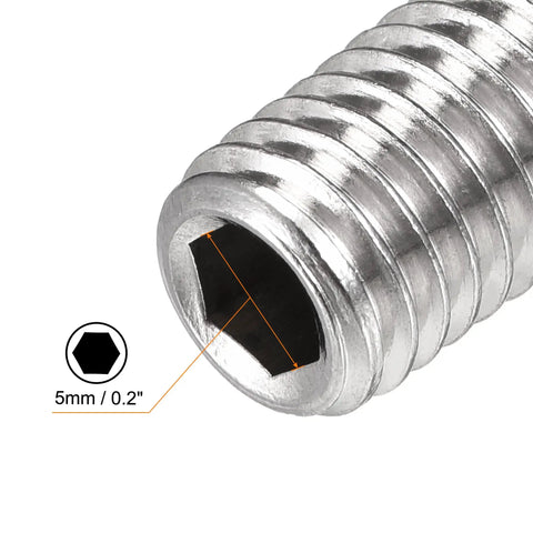 Close-up of Bulletproof Ball Set Screws M10 x 25mm 304 Stainless Steel Hex Socket with 5mm opening.